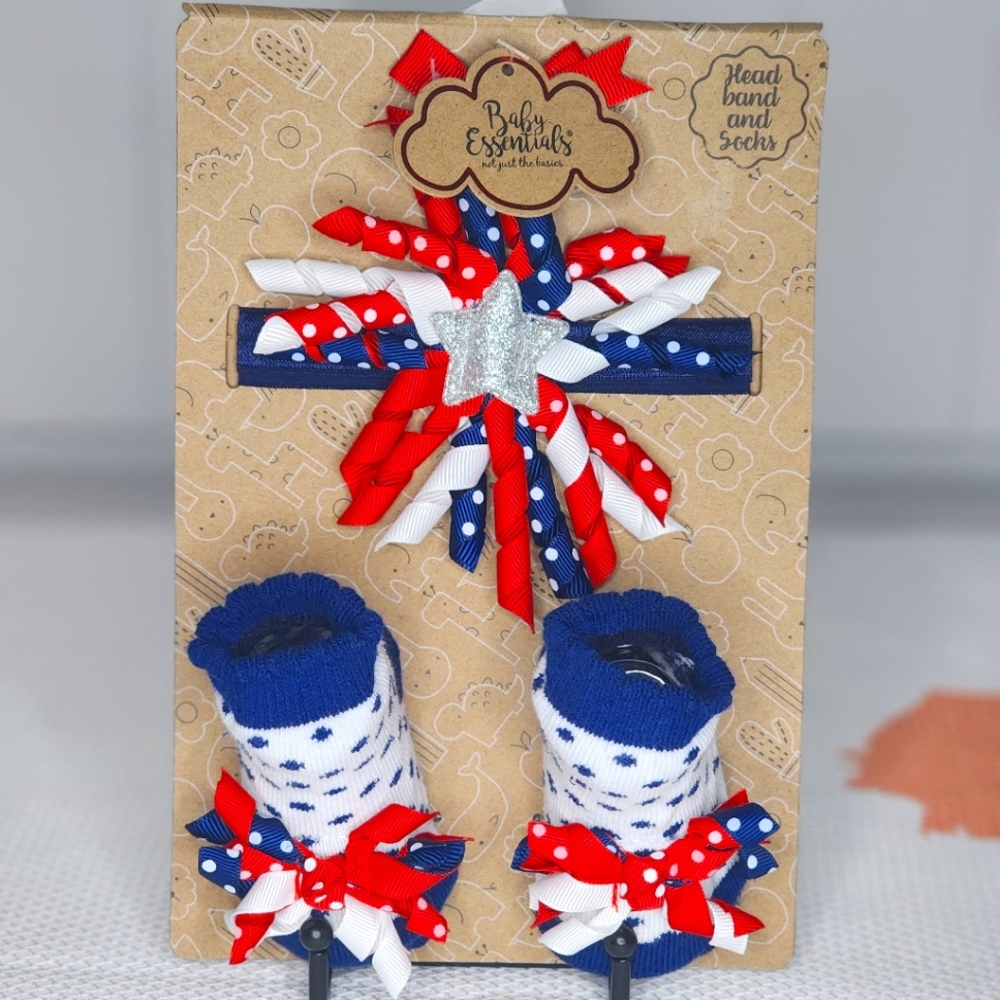 2pc Red White & Blue NB Headband and Socks